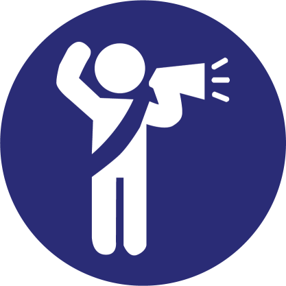A logo featuring an icon of a person speaking through a megaphone.
