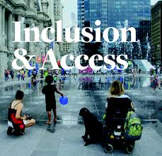 Some people outdoors, including some in wheelchairs, with the words Inclusion & Access on top of the image