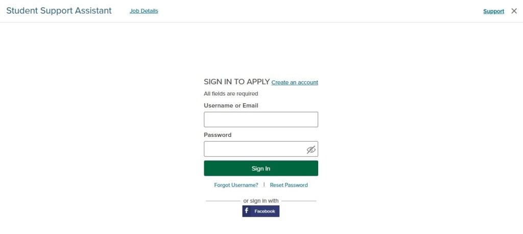 A screenshot of a Sign-In page to apply for a job on a job site.